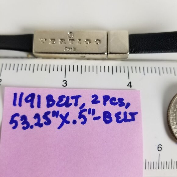 Vertigo Paris 2 pcs Accessories Set Skinny Black Vegan Leather Belt Logo Buckle - Picture 5 of 8